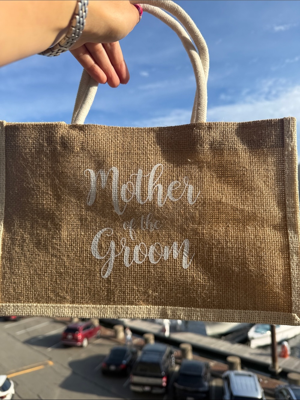 Mother of the Groom Jute Tote Bag in Natural